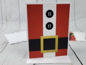 Frohe Weihnachten Grußkarten-Set #9 [4 Stück, Weihnachtsmannanzug, rot, Gürtel, einfach] - Bild 1 von 6