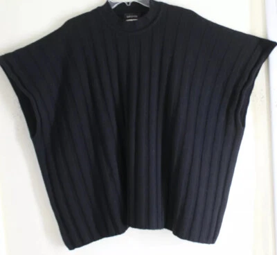 Suéter poncho Eskandar OS preto INCRÍVEL 100% CASHMERE pelúcia peso pesado com nervuras - Imagem 1 de 4