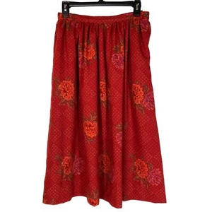 Vintage Evan Picone Red Floral Skirt Pockets 10 Maxi Print Saffron Brick - Picture 1 of 10