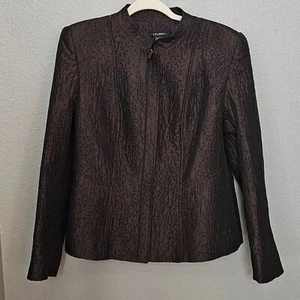 Chaqueta Blazer Louben Marrón Chocolate Texturizada Cremallera Mezcla de Lana Talla 12 - Imagen 1 de 7