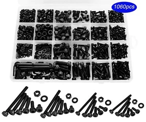 1060 Teile M2 M3 M4 M5 Innensechskantschraube Kohlenstoffstahl Schrauben und Muttern Sortiment Set - Bild 1 von 6