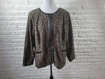 Chaqueta Bob Mackie Usable Art para Mujer 1X Plus Cremallera Completa Vellón Negro Estampado Animal Foto 1 de 4