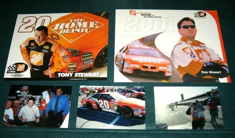 Lot of (2) TONY STEWART 8X10 HOME DEPOT POSTCARDS / DRIVER CARD Plus 4x6 Photos Cover