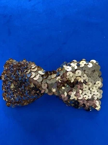 Vintage 80s 90s gold sparkly sequin Hair Bow Barrette Clip - Picture 1 of 3