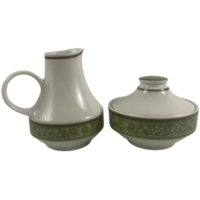 Noritake Moon Valley Sugar Bowl and Creamer Set Expression Green Flowers Japan - Image 1 of 4