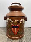 Vintage Patriotic Eagle Large Brown Ceramic Cookie Jar E Pluribus Unum Rare
