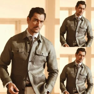 Linen Casual Men Safari Jacket British Style Blazer Hunting Jacket Leisure Coat - Picture 1 of 8
