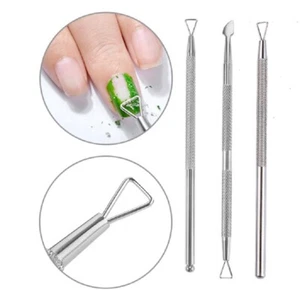 3-Piece Stainless Steel Cuticle Pusher Remover Set - Nail Cleaner Manicure Tool - Picture 1 of 8