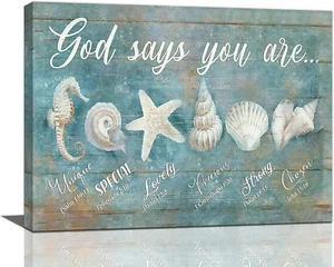 Ocean Beach Nautical Seashell Starfish Wall Art God Says You Are Wall Decor Rust - Picture 1 of 6