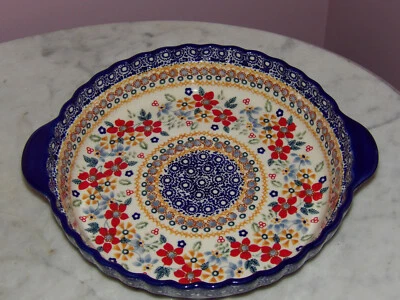 UNMARKED Polish Pottery Deep Dish Pie Baker! UNIKAT Signature Rembrandt Pattern!