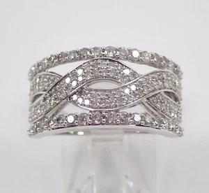 White Gold Diamond Anniversary Ring Multi Row Stackable Wedding Band Size 7 - Picture 1 of 6