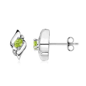 ANGARA Peridot and Diamond Shell Stud Earrings in Silver for Women (4x3mm) - Picture 1 of 33