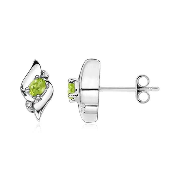 Aretes con peridoto y concha de diamantes ANGARA en plata para mujer (4x3 mm) Foto 1 de 1