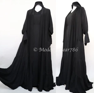 3 teiliges Set offen Stufen Abaya und Schlupfkleid leichtes muslimisches Kleid schwarz - Bild 1 von 7