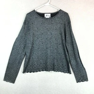 Vintage Sweater Womens XL Black Silver Shimmery N Touch New Old Stock Preppy 90s - Picture 1 of 8