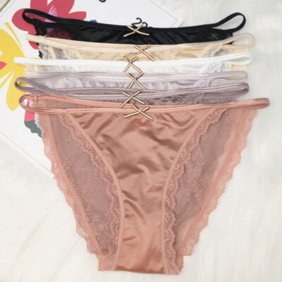 6 Pack Lot Sexy Womens Satin Panties Brief Sheer Lace Bikinis Underwear Intimate - Image 1 of 4