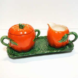Vintage Maruhon Ware Sugar Bowl & Creamer Set Porcelain Tomato Occupied Japan