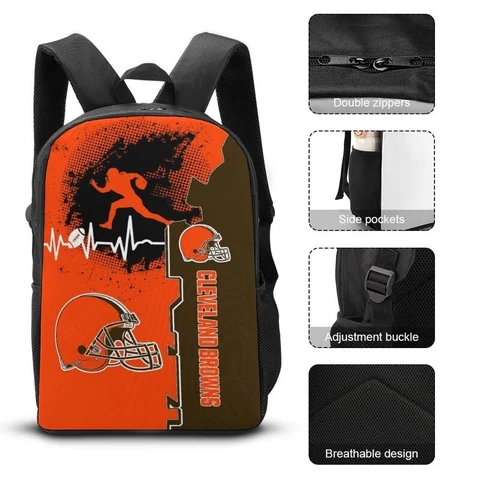 Cleveland Browns Shoulder Backpack 17” Travel Backpack Heartbeat Sport Style Cover