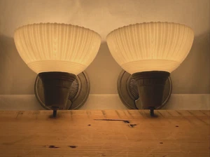 Pair REWIRED Antique Vtg Art Deco Glass Slip Shade Wall Sconces 1920s 1930 1940s - Picture 1 of 24