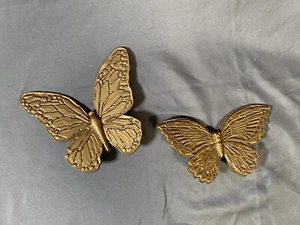 2 Vintage MCMlXXI Homco Gold Butterflies Made USA Wall Hanging Plaques Boho - Picture 1 of 2
