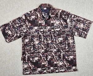 PHAT FARM Vintage Kimora Lee Mens Large All-Over Graphic Button Shirt Korea Baby - Picture 1 of 21