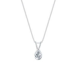 1/2 Ct Pear Lab Created Grown Diamond Pendant Necklace 18K White Gold F/VS 18" - Picture 1 of 3
