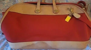 Dooney & Bourke Cabriolet RED Canvas Leather Overnight Travel Bag Large - Picture 1 of 5