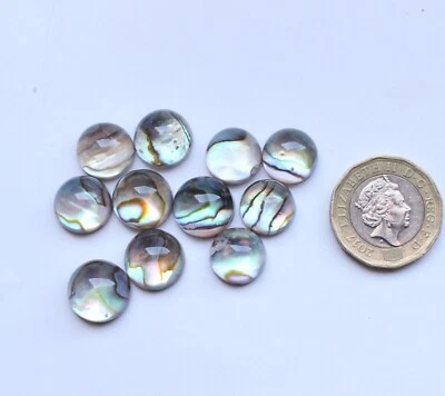 Abalone Cabochon Gemstone Shell Round Pearl Doublet Smooth Polished Cabs 11 Pcs - Photo 1/4