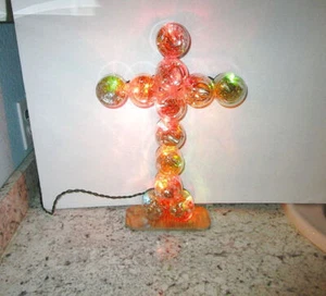 De Colección Cruz Iluminada Madera Acrílica 15" Hecho a Mano Belén Religioso Navidad - Imagen 1 de 8