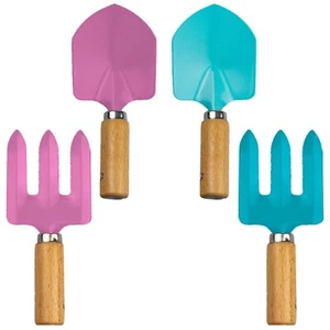 Kids Gardening Trowel Fork Hand Tools Wooden Handle Metal Head Toddlers Dig Soil - Picture 1 of 11