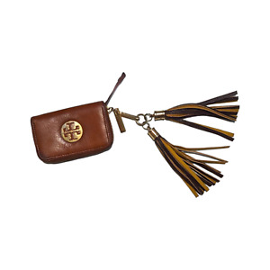 Tory Burch Brown Leather Coin Purse Pebble Tassel Fringe Womens Bag Gold Logo