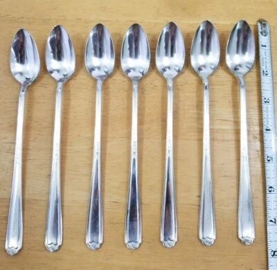 👌LOT OF 7 VINTAGE 1925 NATIONAL NINETEEN PATTERN SILVERPLATED ICED TEA SPOONS🧋 - Image 1 of 4