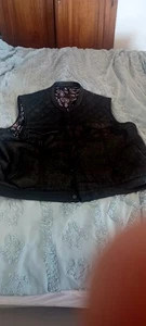 Unik Leather & Denium Vest Men 5XL 2A Conceal Pocket BLK Motorcycle Riders Cut - Picture 1 of 8