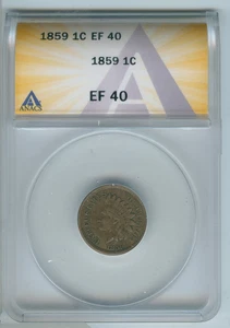 1859 Indian Head Cent ANACS EF40 Certified Coin- RK087 - Picture 1 of 2