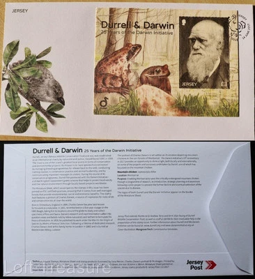 Jersey Stamps: "Flora & Fauna - Durrell & Darwin" £3.00 M/S First Day Cover 2017 - Image 1 of 3