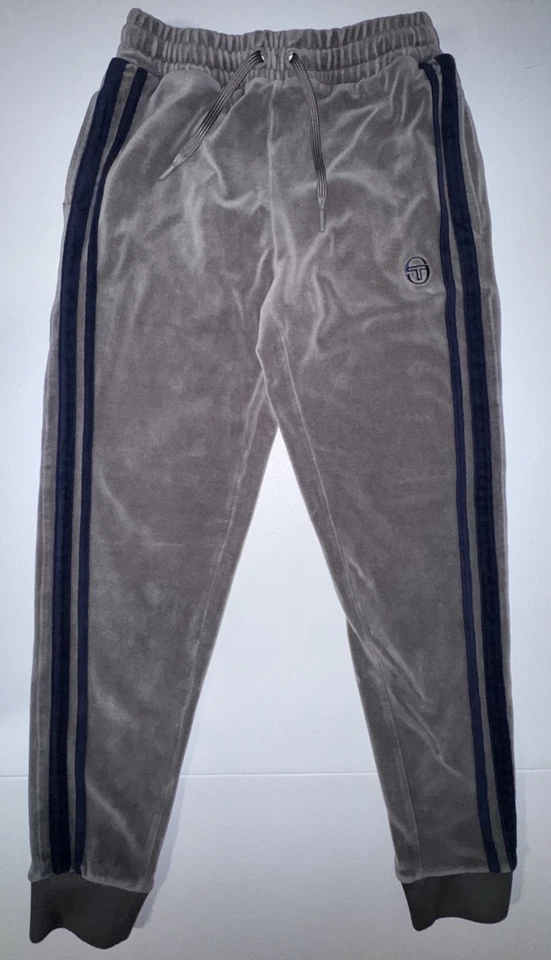 Sergio Tacchini Track Pants Men’s Small Gray Blue Striped Joggers Logo Casual  - Image 1 of 4