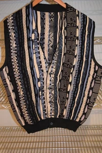 vtg 90s Textured Sweater Vest coogi style Usa Made Medium Baggy - Picture 1 of 4