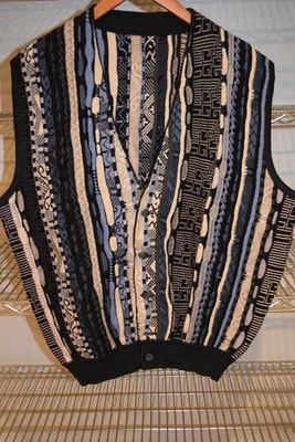 vtg 90s Textured Sweater Vest coogi style Usa Made Medium Baggy - Image 1 of 4