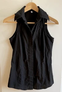 Middy N Me Sleeveless Button Down Top Size 2 Cotton Black Chic - Picture 1 of 5