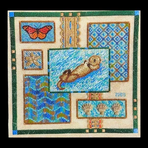 Pacific Coast Collage Otter Needlepoint Pattern - 9x9 Laura J Perin Designs - Picture 1 of 3