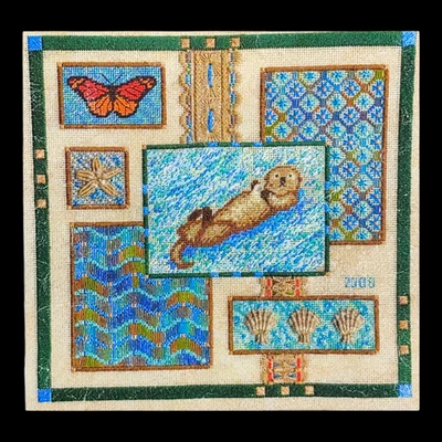 Pacific Coast Collage Otter Needlepoint Pattern - 9x9 Laura J Perin Designs - Image 1 of 3