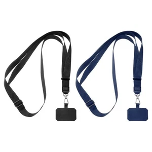 2Pcs Phone Lanyards, 55" Crossbody Neck Strap with 2 Patches, Black/Dark Blue - Zdjęcie 1 z 6