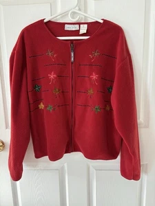 Autumn Fleece Women’s XL Leaf Pattern Colorful Red Orange Full Zip Long Sleeve - Picture 1 of 10