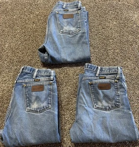 Wrangler 13MWZ Men Jeans Size 33 Blue Denim 33X34 Bootcut Distress Fade LOT OF 3 - Picture 1 of 23