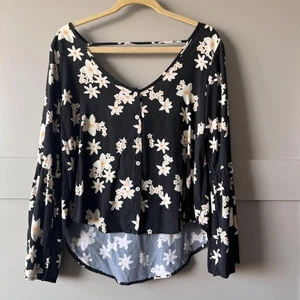 Paradise Now Bluse Damen Medium Blumen Glockenärmel Knopfleiste Hawaii Maui - Bild 1 von 12