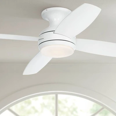 52" Elite Modern Hugger Indoor Ceiling Fan LED Light Remote White Opal Glass - Image 1 of 4