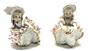 PAR de Estatuillas Vintage Geo Z Lefton ROSA Volantes Bloomer Girl con Paraguas ¡Bonitas! - Imagen 1 de 23