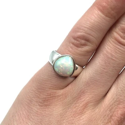 Anello in argento 925 opale prezioso anello a fascia uomo donna 3,41 carati o... - Immagine 1 di 4