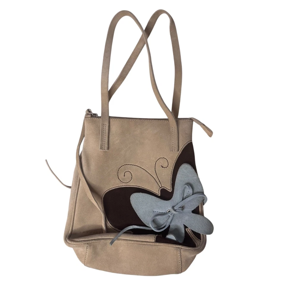 Bolso Cartera Coccinelle Gamuza Mariposa Doble Asa Azul Tostado bv Foto 1 de 4