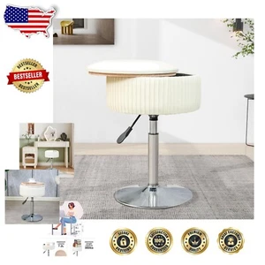 Beige Velvet Swivel Vanity Chair with Storage - Stylish & Functional Ottoman - Picture 1 of 9